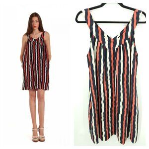 Marc By Marc Jacobs Silk Sleeveless Tent Mini Dress M Blue/Red/Cream Wavy Stripe